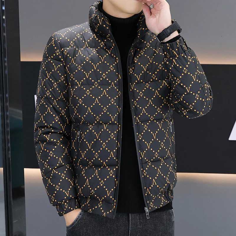Men's Down Parkas Winter Men's Warm Padded Jackets Fashion Male Stand Collar plaid Cotton Thicken Parkas Man Windbreaker Thermal Coats C26