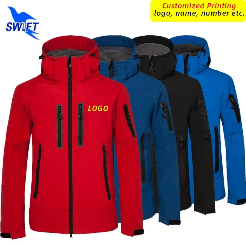 Giacca Softshell con stampa personalizzata da uomo in pile impermeabile termico per esterno con cappuccio cappotto da trekking sci trekking campeggi