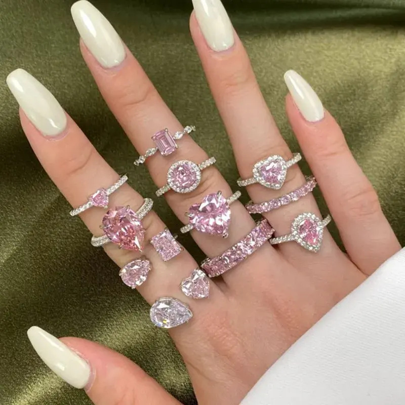 Plain Band Ring Pink Diamond Designer For Woman Wed 925 Sterling Silver 5A Zirconia Round wedding Pear Love Wedding Engagement Heart Rings Womens Lu