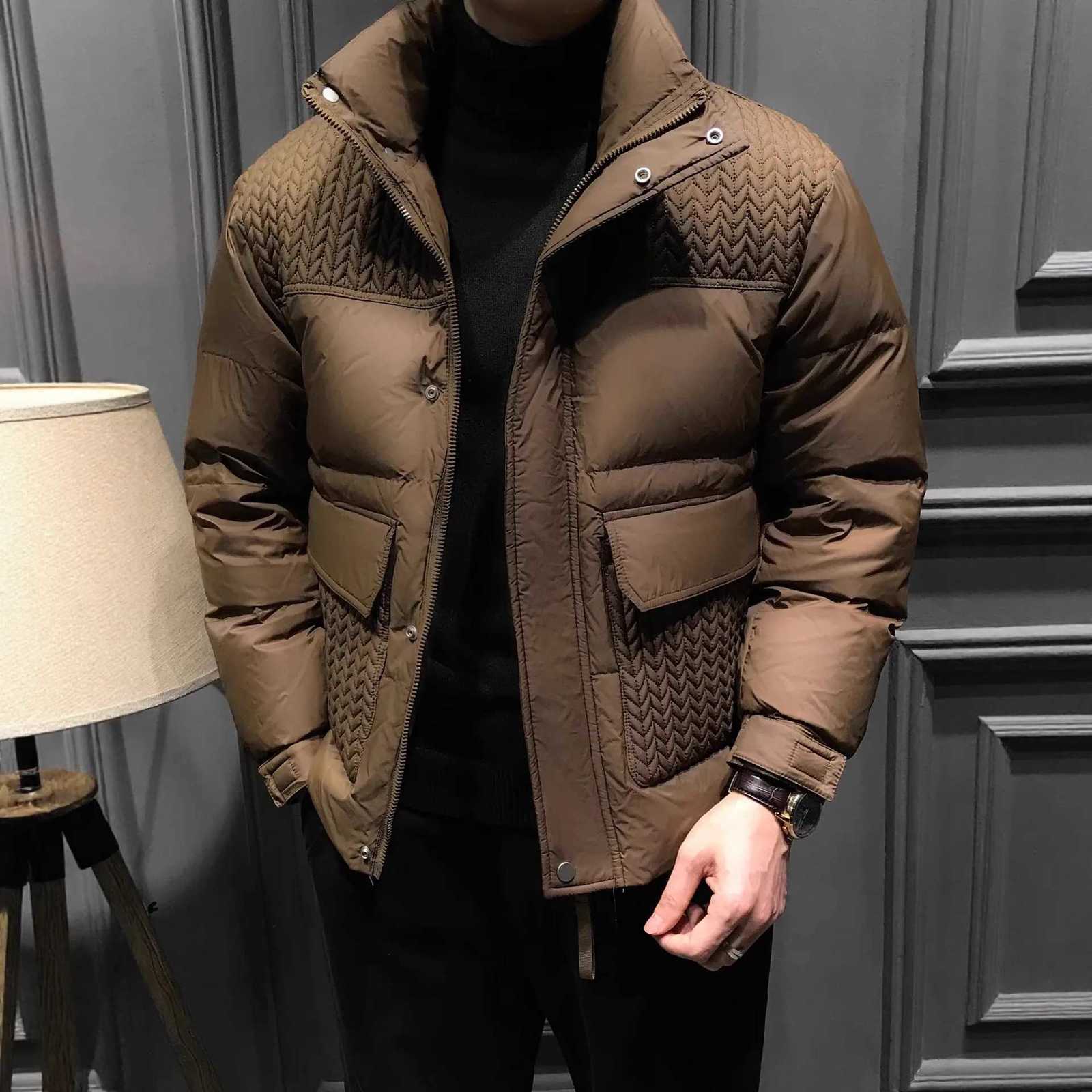 Down Parkas High quality Men's Men's New Winter Shiny Down Jackets Men's Short Trendy Brand Hooded Thickened Warm outerwear White Duc