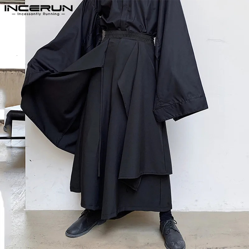 INCERUN Men Irregular Pants Solid Joggers Streetwear Elastic Waist Skirts Wide Leg Trousers Men Loose Punk Pantalon S-5XL 260918