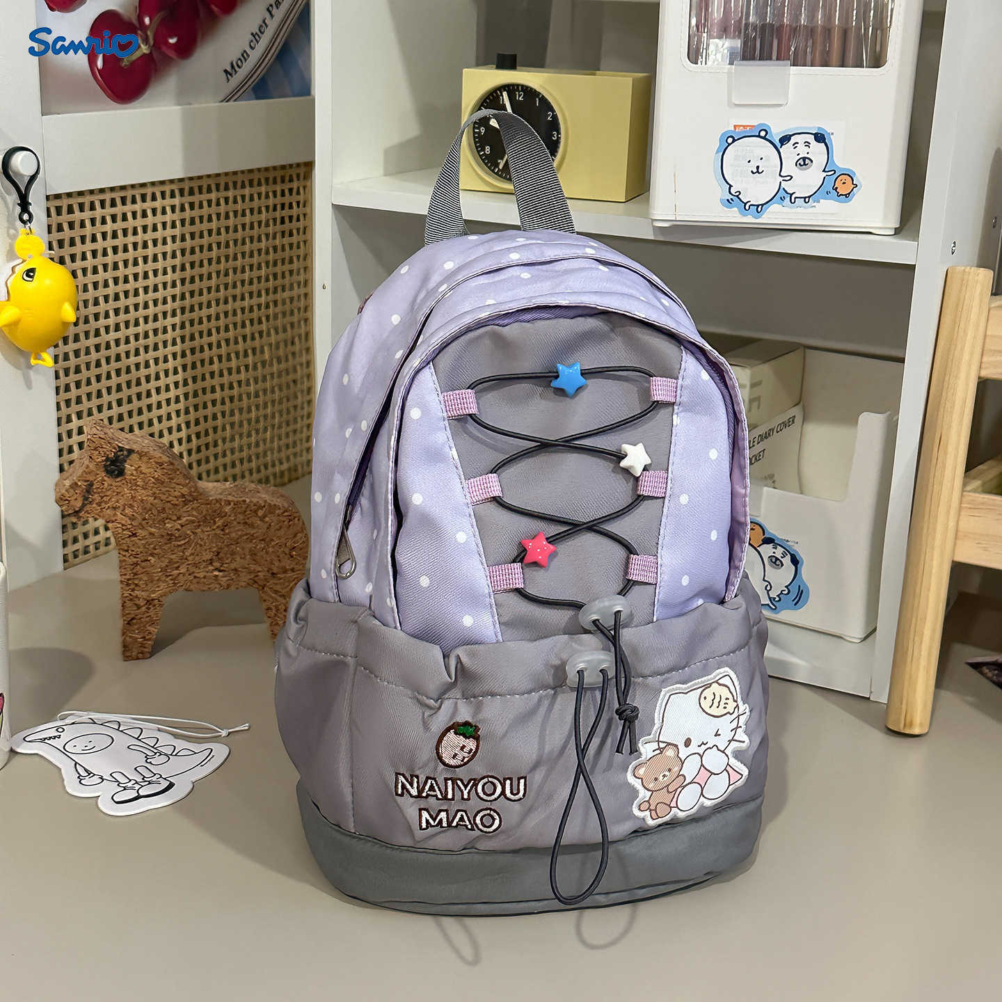 Sanrio Backpacks Cartoon large-capacity cat backpack Korean version for girls polka dot plaid lightweight student school storage backpack L260923PLK