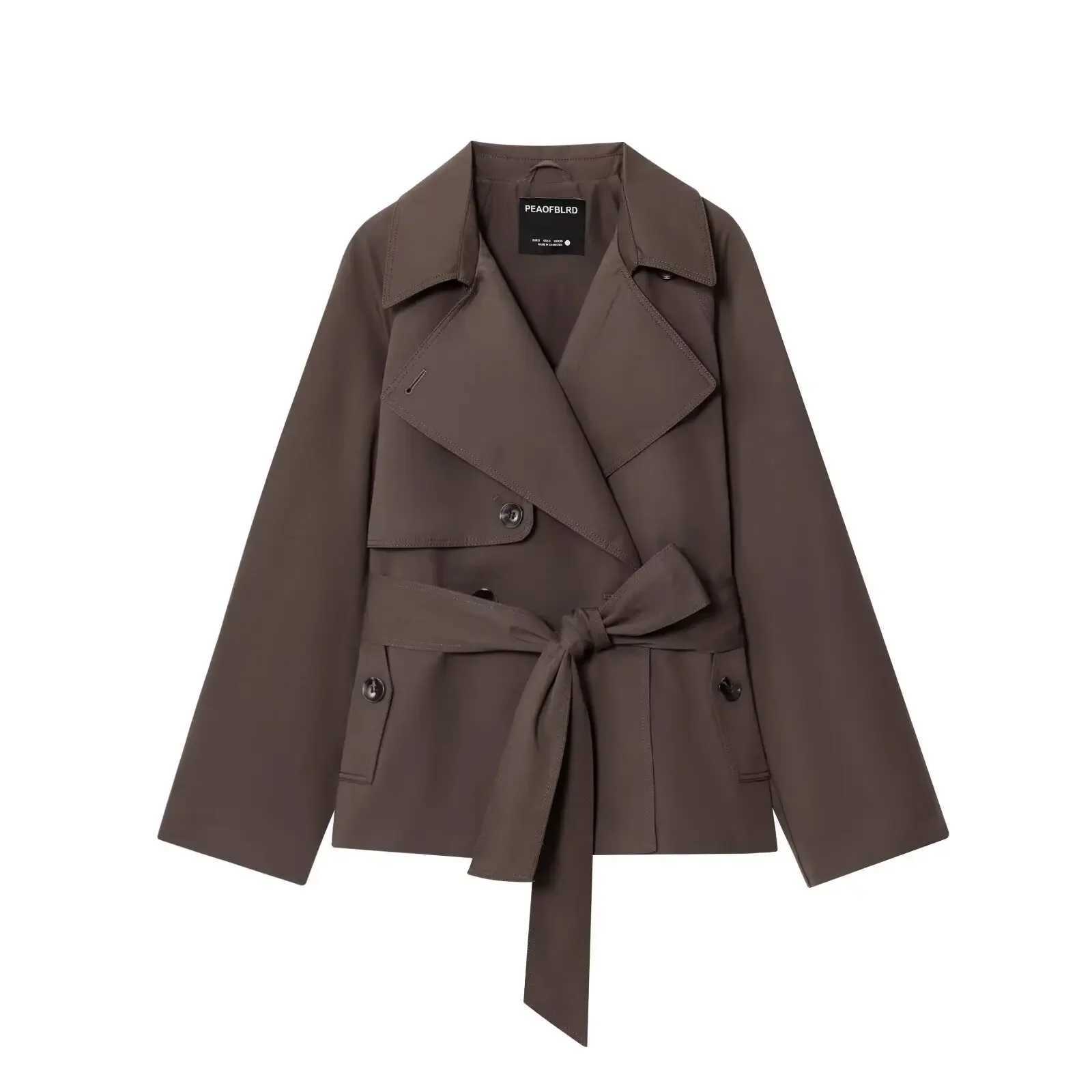 Autumn 2025 new collection women's British style lapel double-breasted Maillard color belt casual trench coat S260923KVDQ