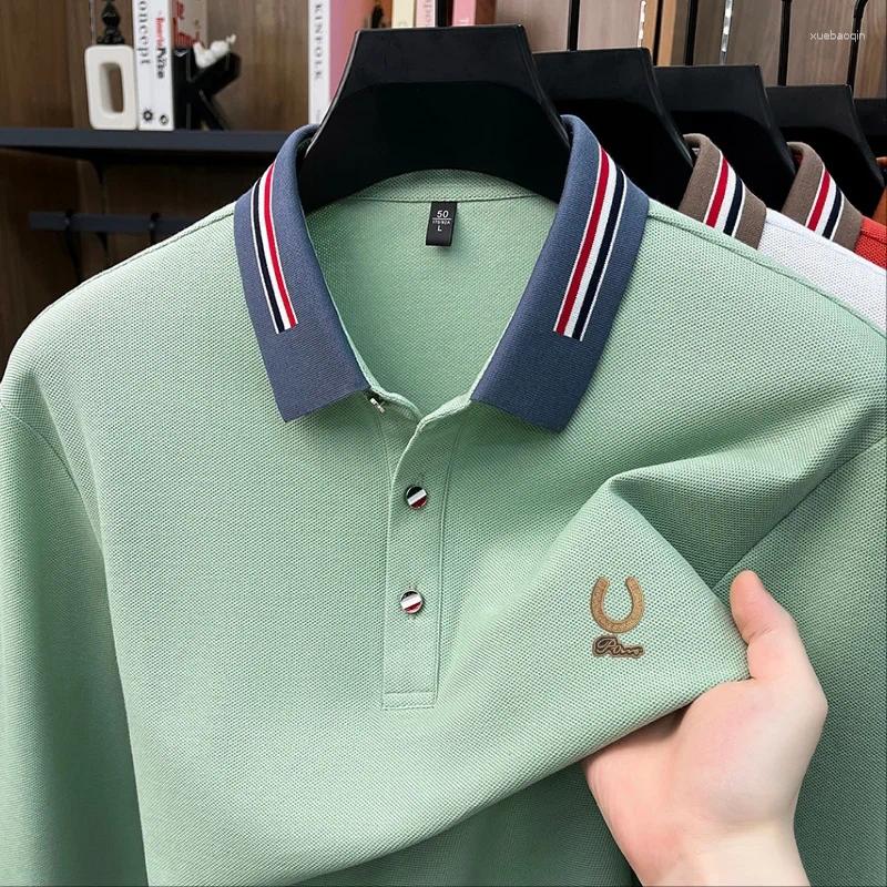 Quality Cotton Man Long-Sleeved Polo Shirt Lapel Button Color Blocking Letter Pattern Embroidery Autumn Leisure Menswear