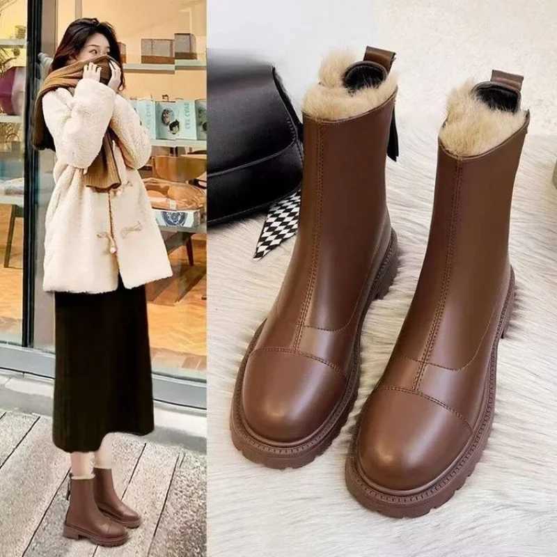 Designer Winter Boots New 2026 Ankle Boots with Fleece Thick Sole Fashion British Style Women's Boots J260922