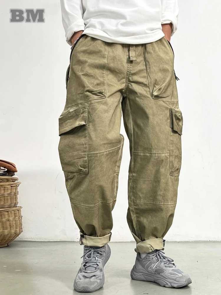 Pantalones Cargo Vintage para hombre, Pantalones rectos desgastados de talla grande, ropa informal japonesa, pantalones holgados de color caqui Hara