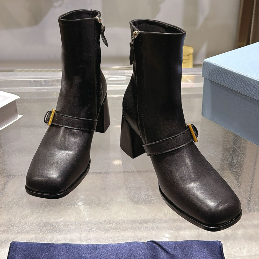 1T650O Leather Booties Womens Luxury Designer Ankle Boots Vintage Style Fashion Brand Boot Comfort Classic Autumn Winter Boots Height 6.5cm Leather