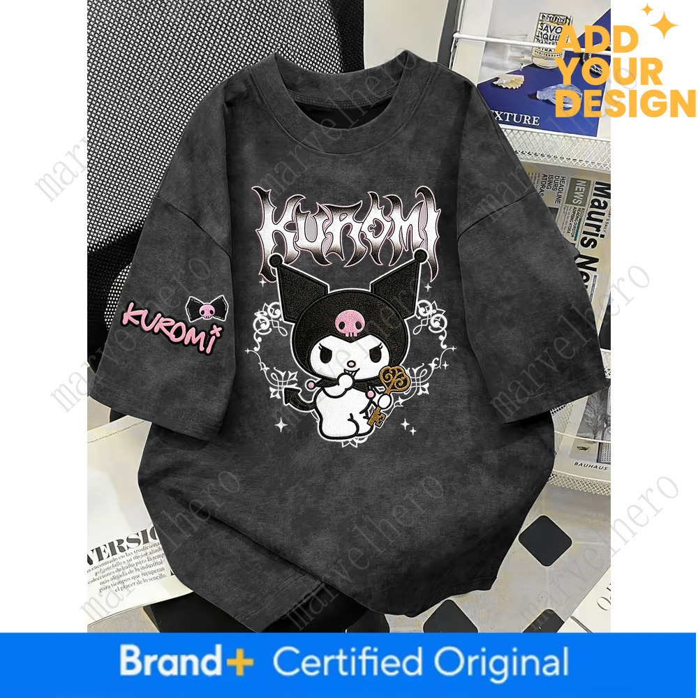 Sanrio Streetwear Brand Spring Summer New Arrival Fun And Cute Kuromi Printed Tie Dye Short Sleeve T Shirt For Women Loose Fit BF Style Versatile To