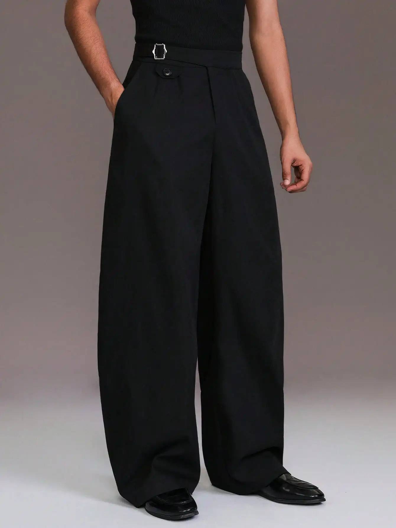 2026 Spring Summer Mens Solid Woven Naples High Waist Trousers Straight Leg Business Casual Suit Pants for Daily Wear 260922