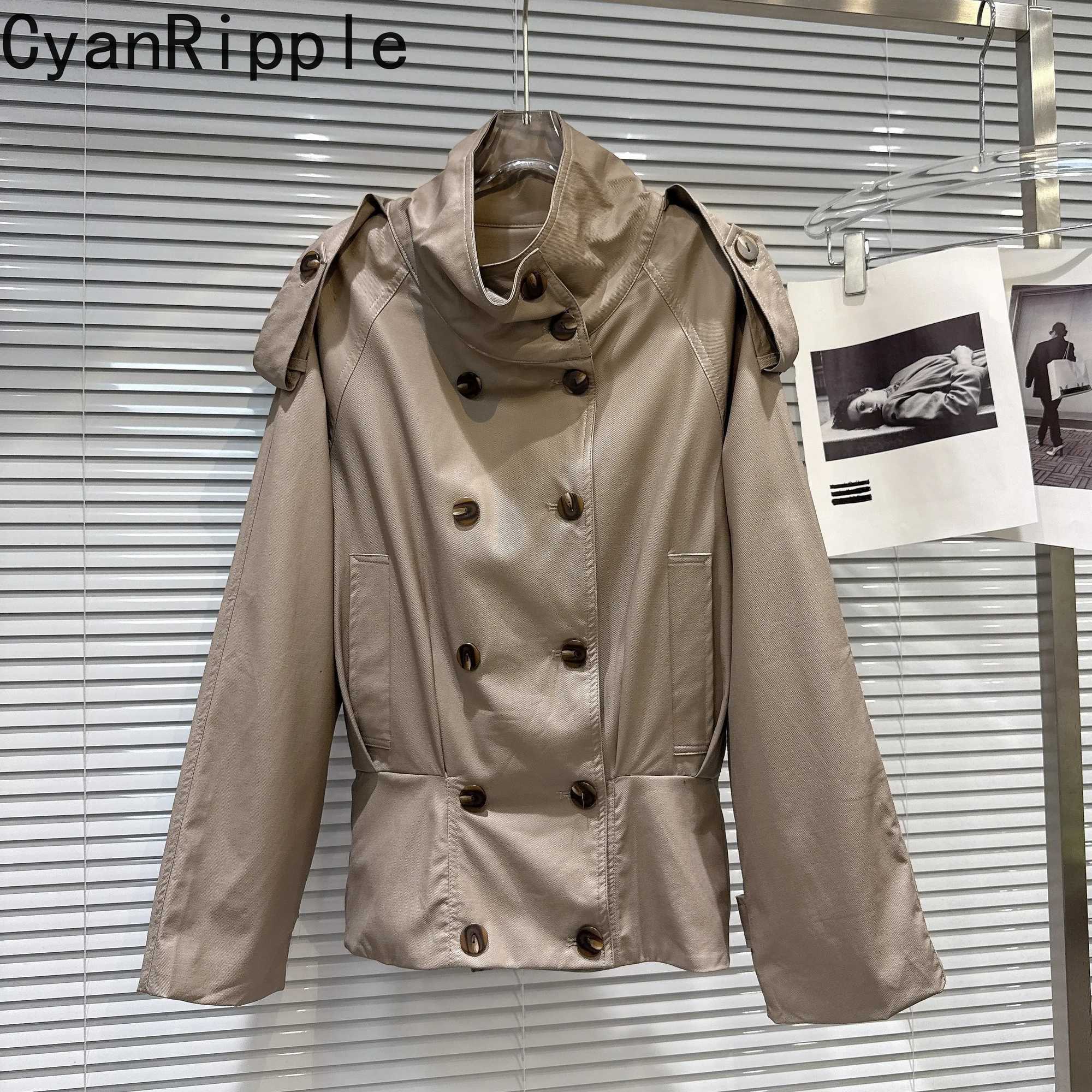 Retro British Style Elegant Double Breasted Female Windbreaker All-match New Autumn Stand Collar Long Slve Women Trench Coat M260922
