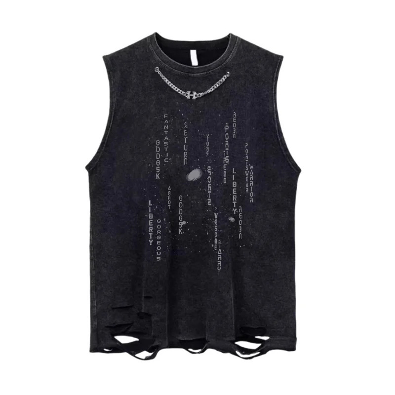 Chain Striped Men Street Letter Printed Cotton Sport Vest Sleeveless Tshirt Y2K Summer Mens Vintage Black Oversized Gym Vest 260923