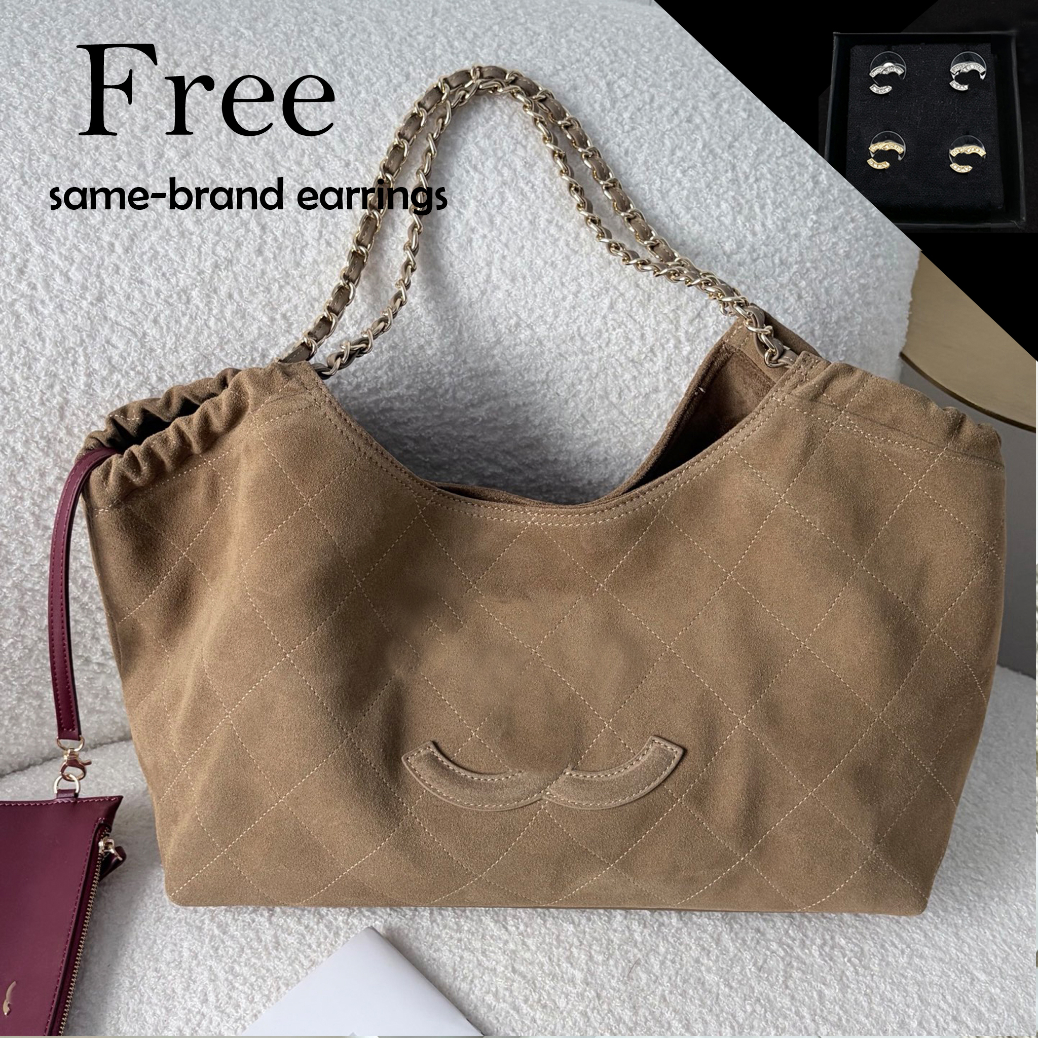 (Free same brand earrings)designer bag for women 12A New Mirror Quality hopping bag Handbags for Women Qulited Bucket Bags Caviar Leather Shoulder B
