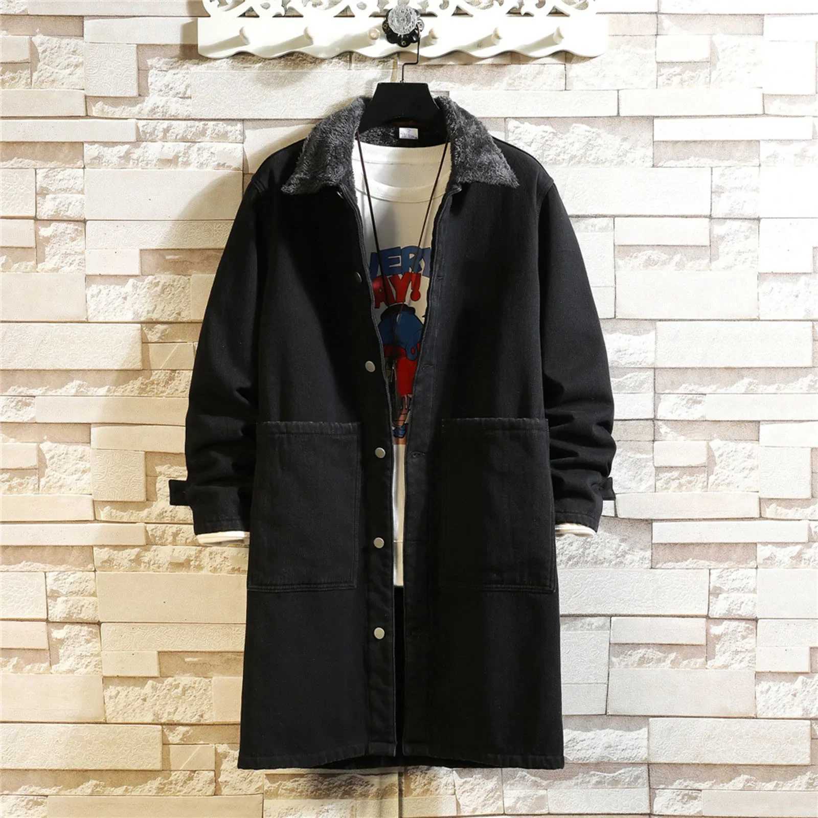 Winter Men's Mens Down Parkas And Autumn Jacket Loose Casual Denim Trench Coat Long Coat Lightweight Workwear Jacket C260922