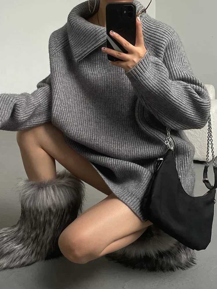 Women's Sweaters Women's Turtleneck Zipper Oversize Fashion Women Sweaters 2026 Autumn Knitwears Loose Thick Warm High Neck Solid Pullover