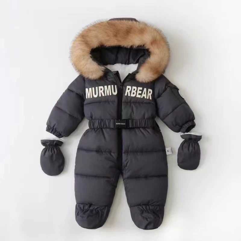 Rompers Winter Newborn Baby Girl Jumpsuit Thicken Baby Ski Suit With Gloves Belt Baby Romper Warm Infant Snowsuit Children Clothing Set X260922