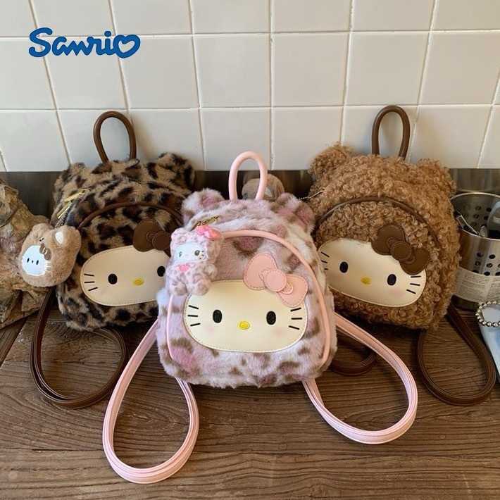 Sanrio Backpacks Korean-style Instagram-inspired leopard print Hello Kitty backpack a unique and cute plush cartoon handbag for women L260923OXJW