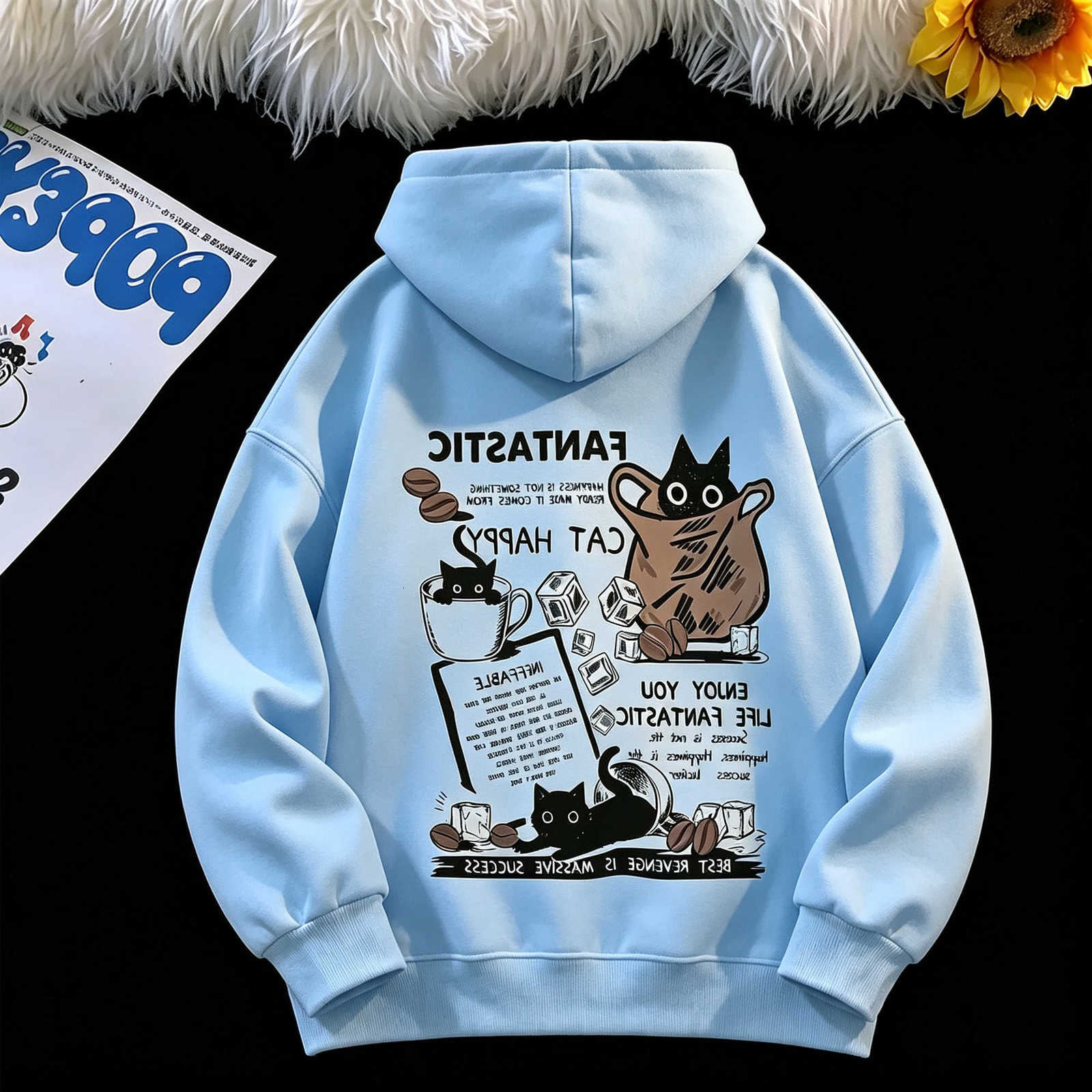 Men Women's Hoodies Sweatshirts New Women hoodie Pullover Oversize Korean version Cartoon Cat Group Printed hoodie Casual Short sleeve Couples