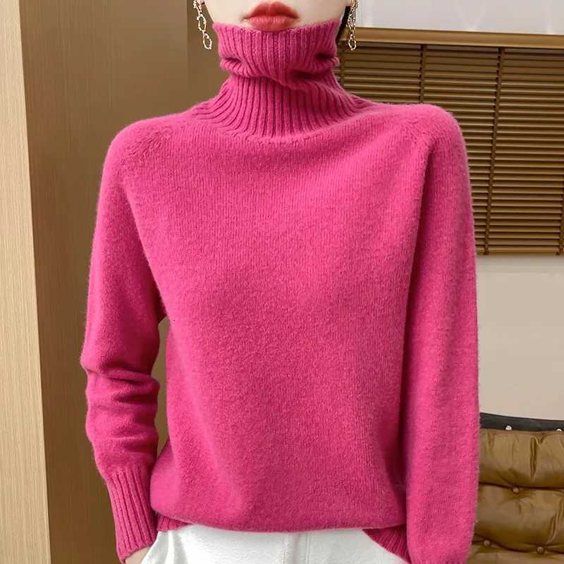 Women's Sweaters Women's Clothing New Fashion Autumn And Winter Merino Wool Pullover Solid Color Long Sleeve Basic Thermal Top 100% Wool S