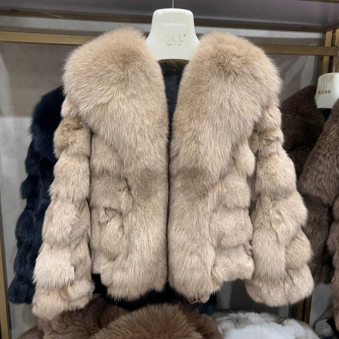 New women's natural fur coat with collar for winter fashion and warmth short fur leather jacket HUA QIU MEI SI M260922