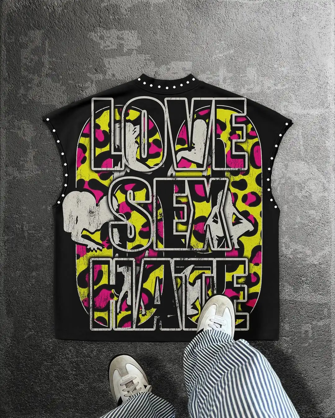 Men's Y2K Street Gothic Pattern Sequin Element Sleeveless T-shirt Retro Personality Sleeveless Vest 260922