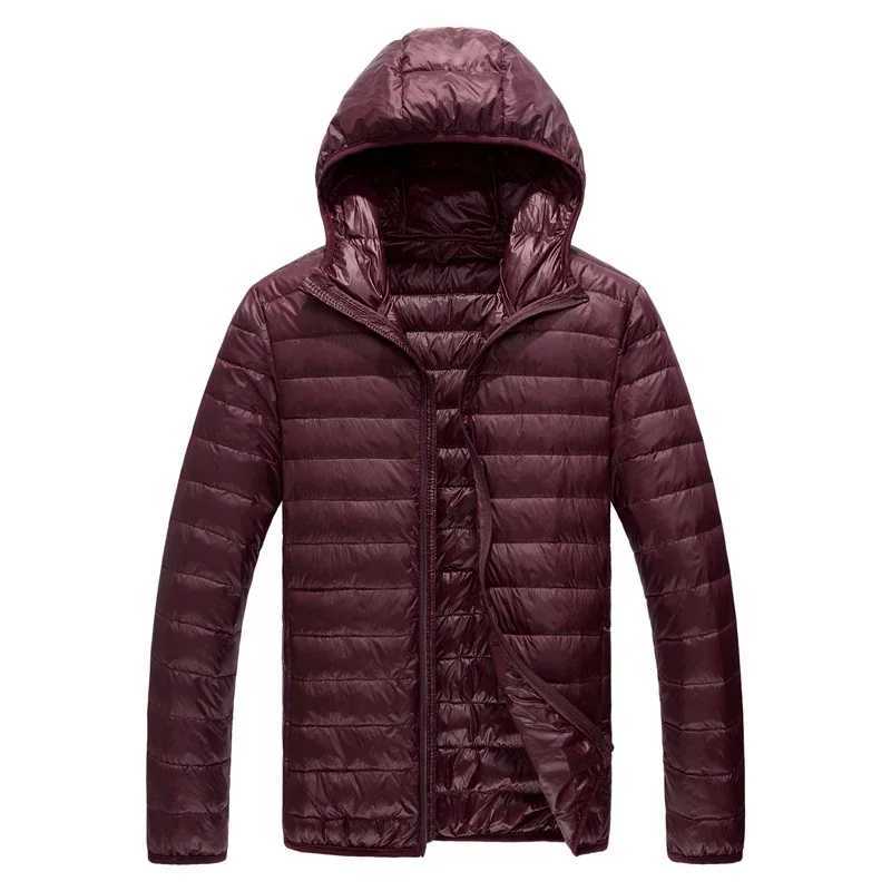 Men's Down Parkas Gray Men's Hooded Jacket Zipper Control Winter Jacket Fashion Hot Sale Parker Coat Asian Size M-5XL Thin Lightweight Par