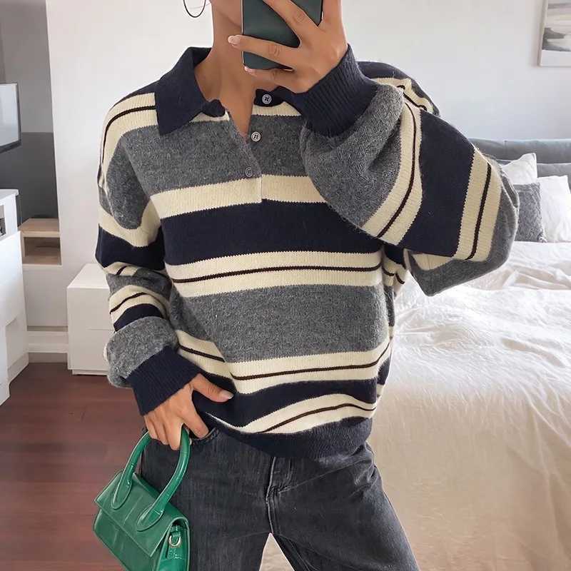 Women's Sweaters MsChuh Women's Knitted Sweaters 2026 Autumn Winter New Style Casual elegant Chic College Style Loose Stripe Contrasting C