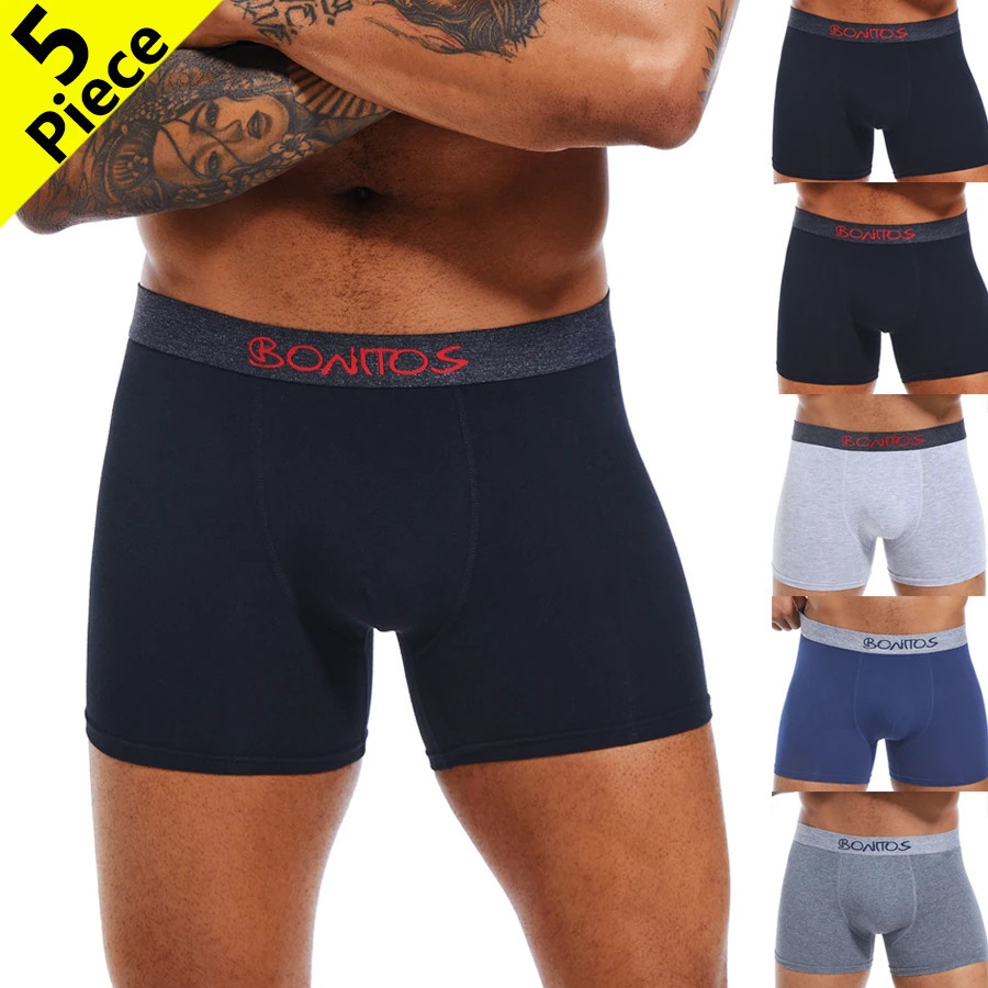 5pcs Mens Panties Cotton Boxer Briefs Letter Elastic Band Men Underpants Classic Solid Color Boxers Underwear For Man BONITOS 260922