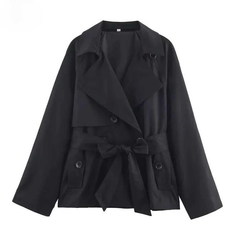 Shpmishal Autumn 2025 new collection women's British style lapel double-breasted Maillard color belt casual trench coat S260923LTYA