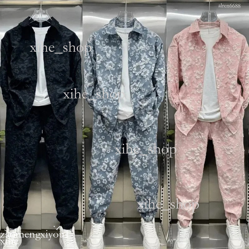 Men's Tracksuits Autumn Casual Embossed Printed Shirt Set Fashionable Coat And Trousers Two piece Couple's Complete 2 Pieces a7