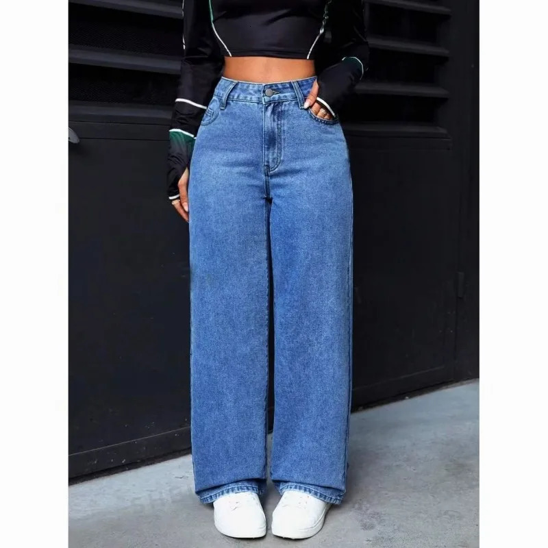 Jeans a gamba larga a vita alta da donna pantaloni in denim dritti larghi lavati vintage streetwear larghi casual 260922