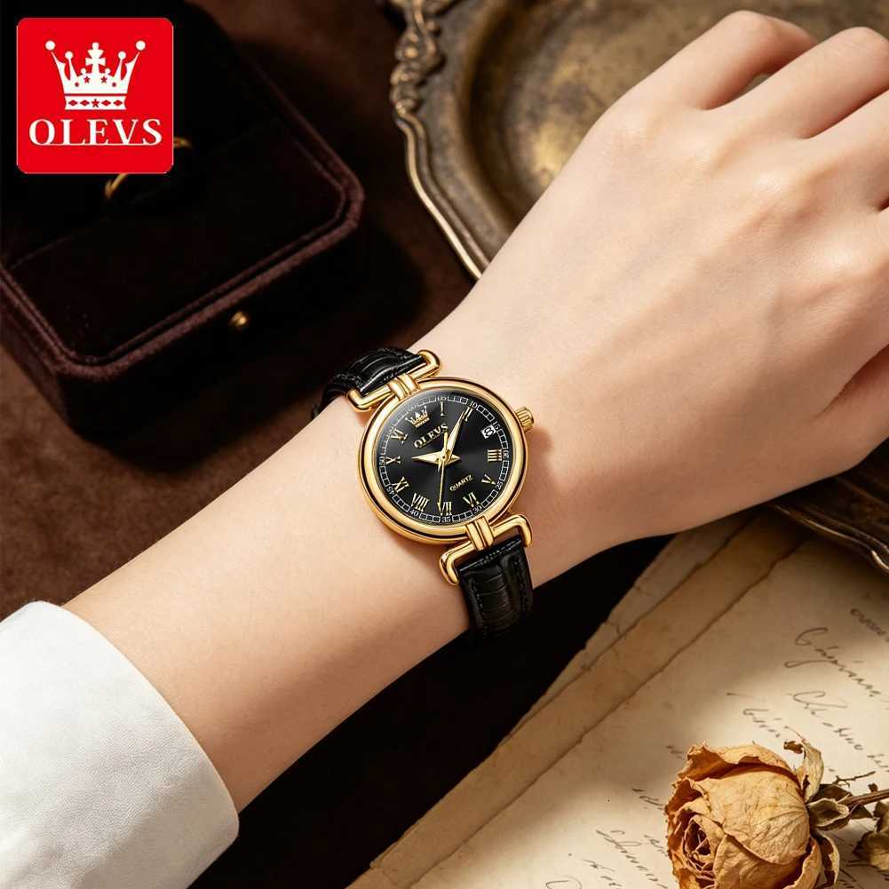 Women's Watches OLEVS Small Watch for Women Roman Numeral Dial with Date Classic Elegant WristsWatch Waterproof Leather Strap Gift for Him 5645