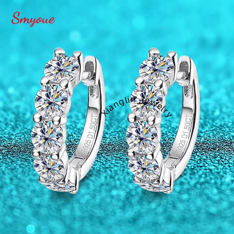 Smyoue 18k 3cttw Moissanite Hoop Earring for Women 4mm Stones D Color Sparkling Created Diamond Earring 100% 925 Sterling Silver