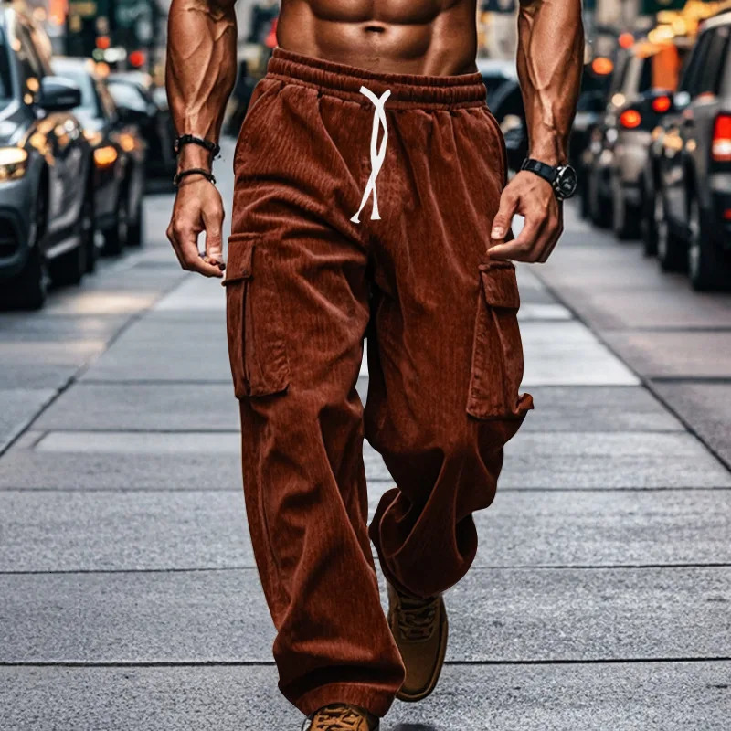Spring Summer Stylish Straight Cargo Pants Men Casual Texture Corduroy Trousers For Daily Leisure Loose Pant Streetwear 260922