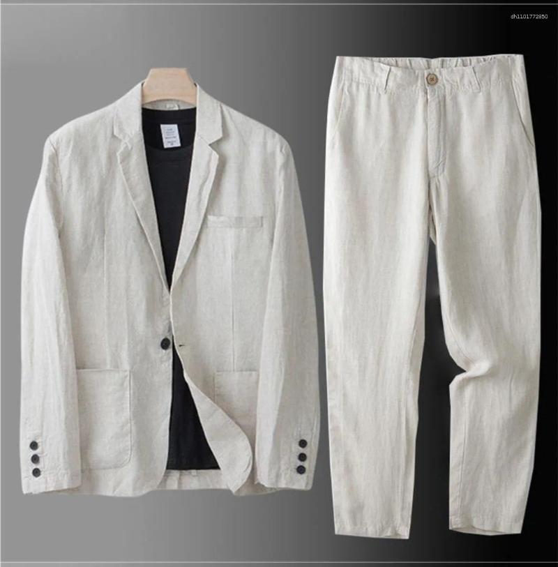 Men's Summer Korean Style Linen Suit Set Slim-Fit Thin Cotton-Linen Casual Loose Jacket-UC00001