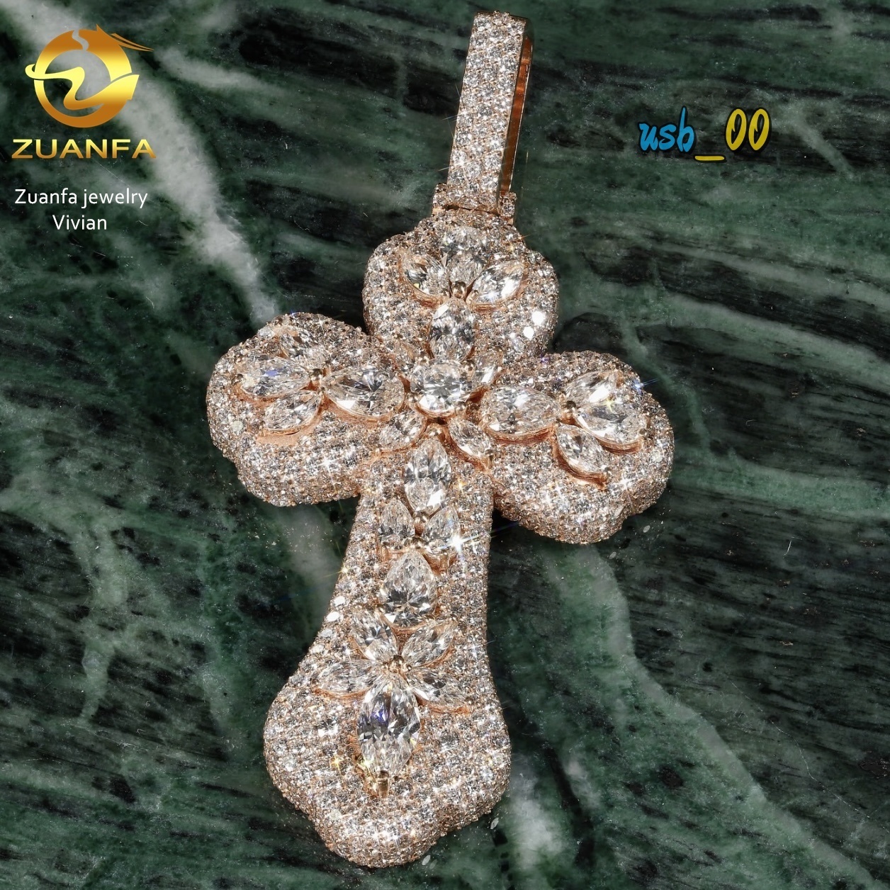 Custom Hip Hop Moissanite Diamond Pendant VVS Moissanite Sterling Silver 925 Fine Jewelry Moissanite Cross Pendant