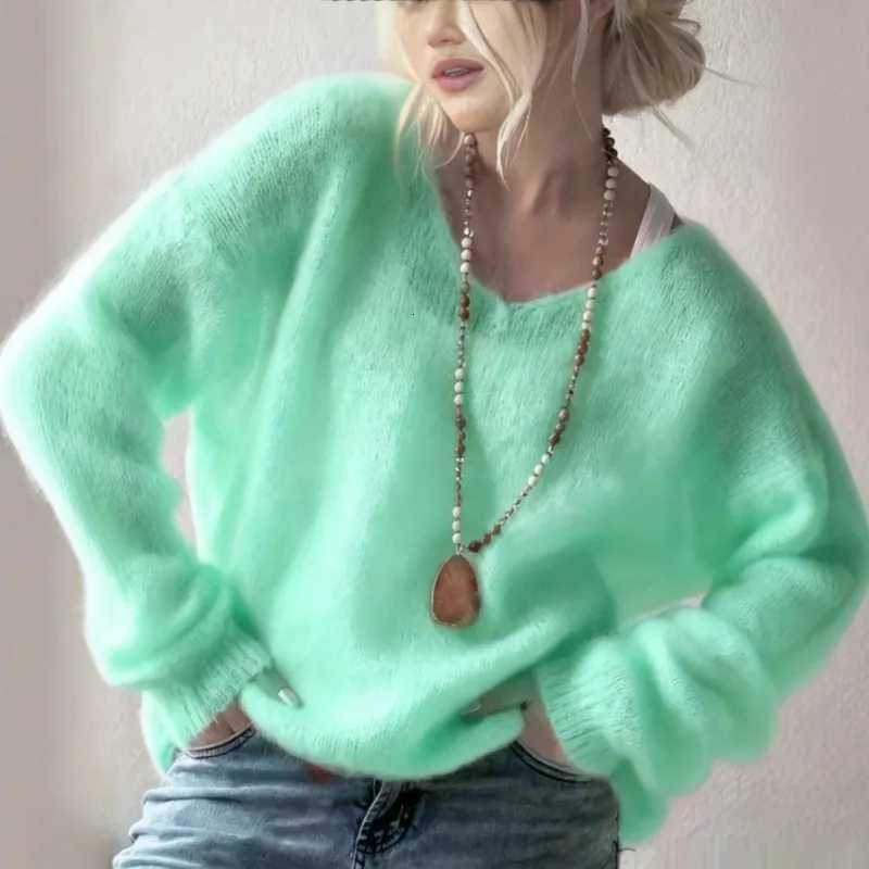 Women's Sweaters 2026 V-neck Long Sleeved Thin Women's Pullover Tops Casual Sweater Autumn/Winter Fashion Solid Color Loose Thin Knitwear