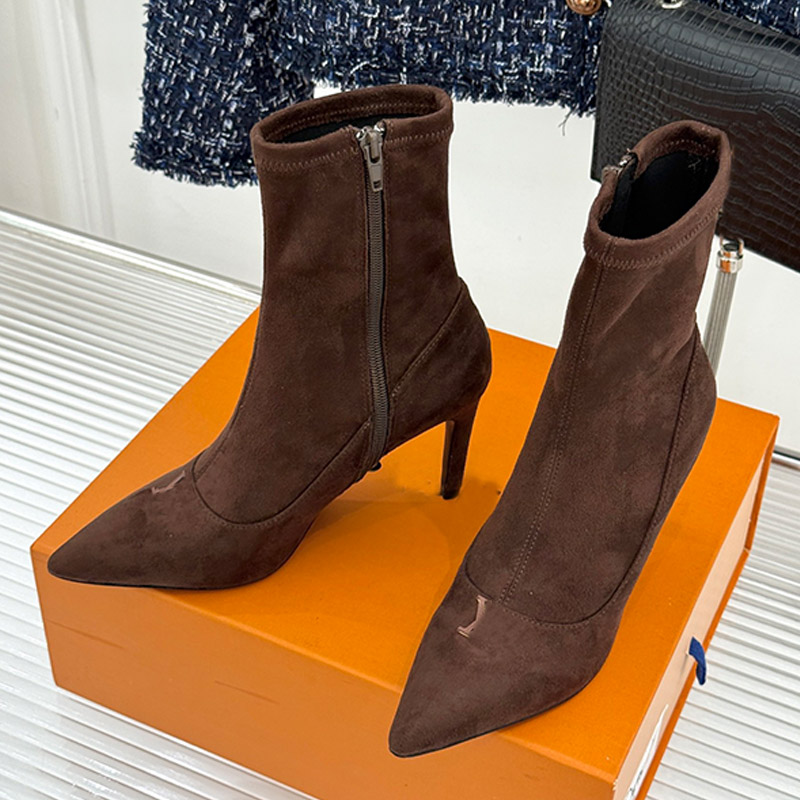 Designer Fashion Womens Gala Ankle Boots Winter Warmth Suede Black Zipper Pointed Toe Elastic Boots Daily Commute Fashion Exquisite Style