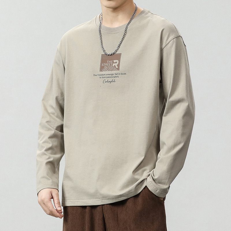 Men's American-style long-sleeve T-shirt, 2025 new summer collection, heavyweight round-neck top, trendy casual printed T-shirt