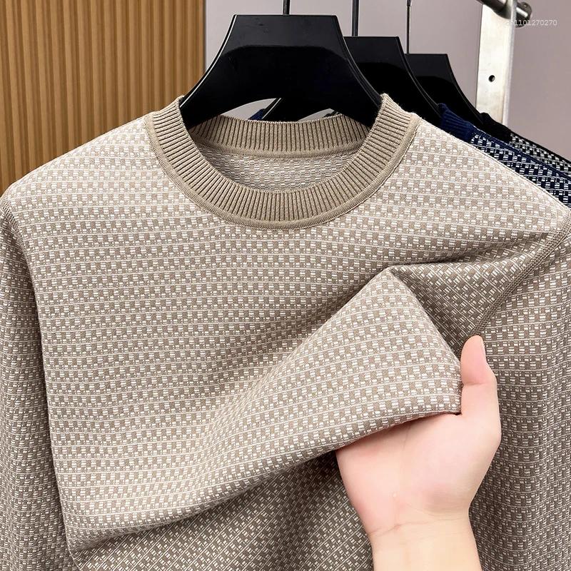 Personality Plaid Printed Cotton Sweater Men's Luxury Knitted Pullover Comfort Casual Round Neck Fashion High-end Top