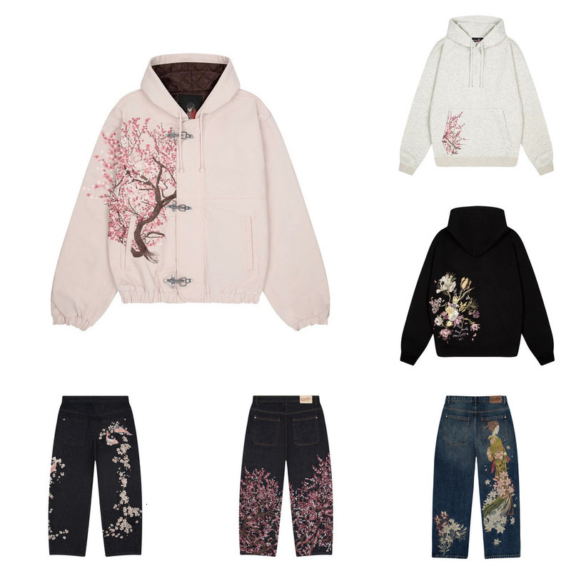 New derschutze Hoodies Men's Designer hoodie Plum Blossom Embroidery JacketWomen Street Retro Zipper Hooded derschutze Jacket denim loose pants