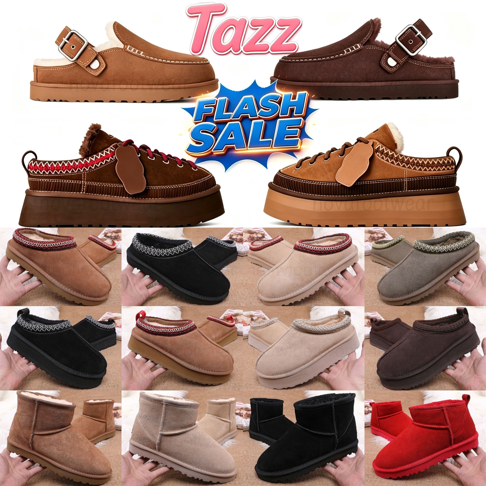 Designer Classic Ultra Mini Boots Tasman Tazz Slippers Goldenstar Evelina Clogs Snow Micro Boot Platform Women Men Fur Sheepskin Chestnut Sand Musta
