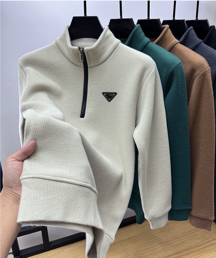 Designer Sweats à capuche de luxe vestes de pull épaissi broderie demi-zip marque stand up col chemise de base vêtements haut hommes sweats à cap