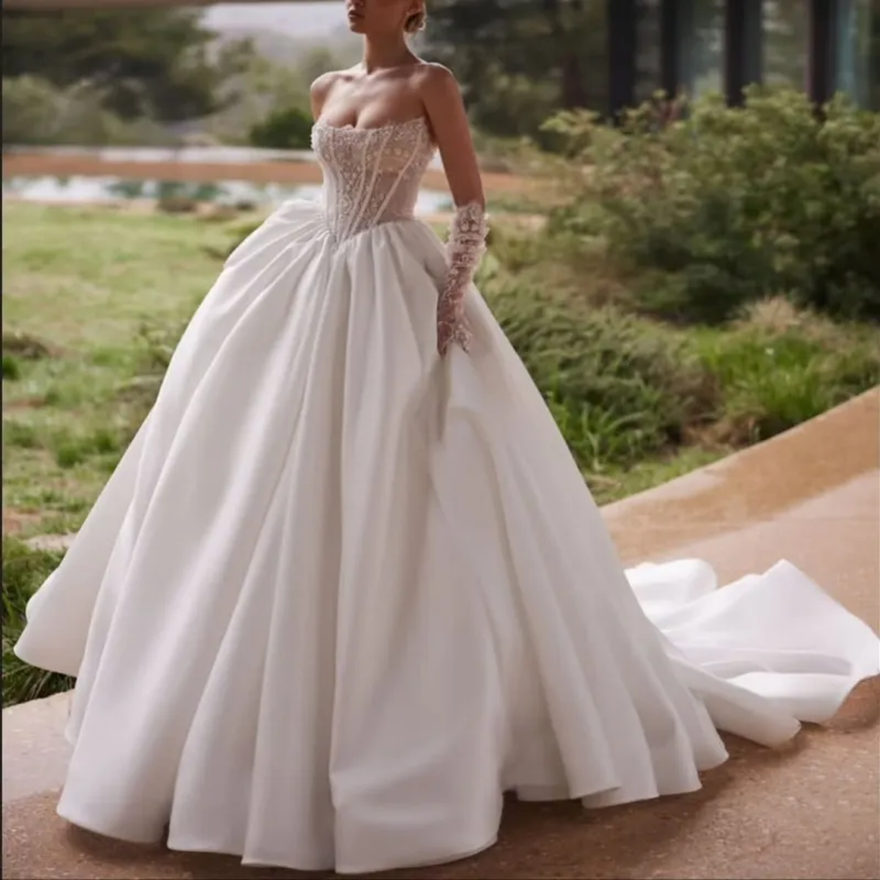 Luxury White Dubai Arabic Mermaid Wedding Dresses A-Line Sequin Beading Crystal Court Train Wedding Dress Bridal Gowns LG1682
