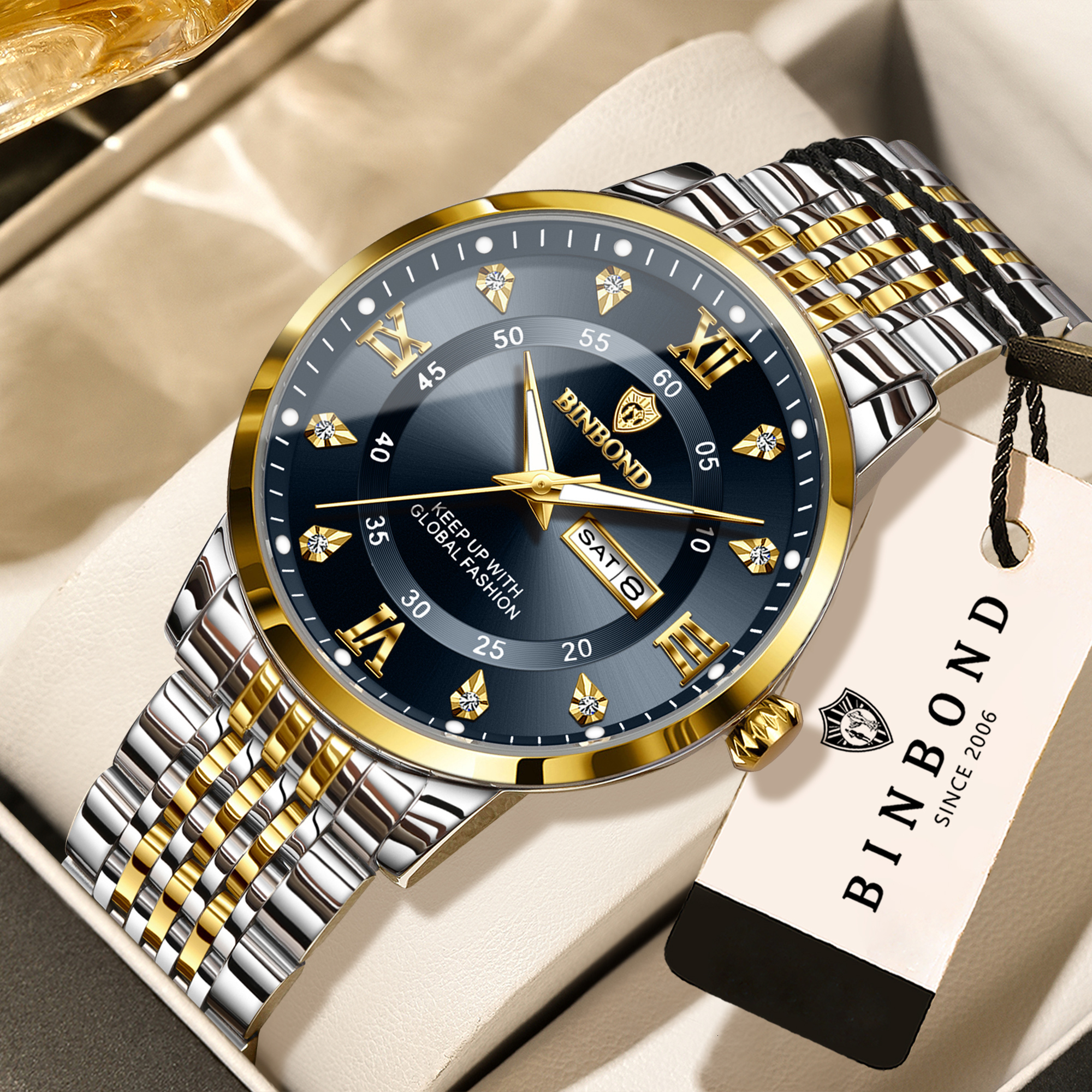 BINBOND Luxury quartz wristwatches luminous waterproof week display men's watch business sport fashion casual reloj gift clock 26Y0923