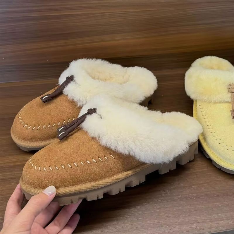 Hot New Free shipping designer slippers for womens flat sandals brown yellow khaki New winter stitched thick soled anti slip snow boots