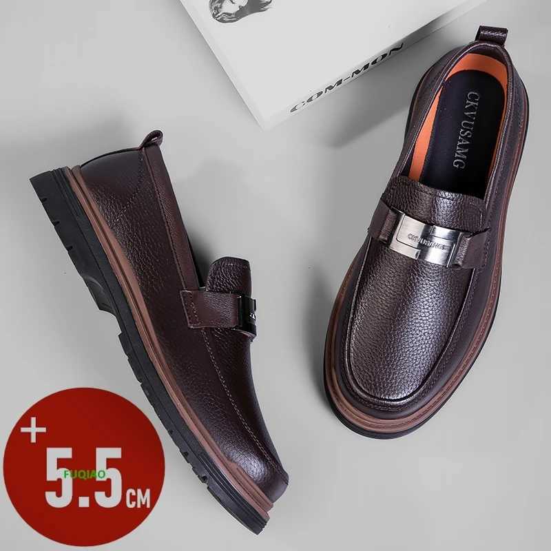Dress Shoes Genuine Leather Mens Loafers Flat/5.5cm Invisible Height Increase Elevator Shoes Business Casual Comfortable Slip On Dress Shoes X260923