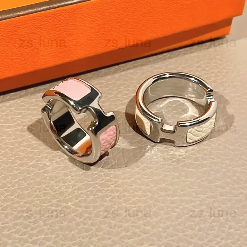 Top grade luxury classic H letters designer for women mens unisex leather love rings silver rose gold pink couple lovers engagement ring jewelry8564