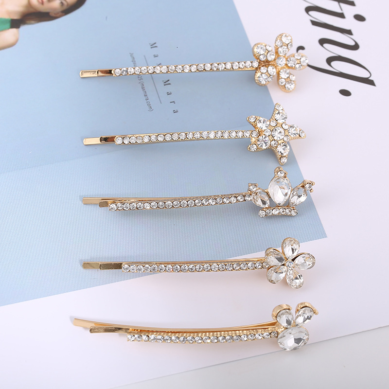 Japanese Korean fashion style: crown starfish and rabbit clips single-clip hair accessories trendy women's crystal-style headwear
