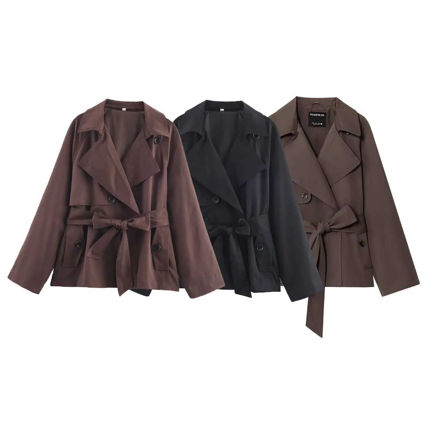 FRAYA LAB Autumn 2026 New Collection Women's British Style Lapel Double-breasted Maillard Color Belt Casual Trench Coat Casual S260923HY0P