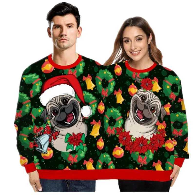 Women's Sweaters Double Christmas Sweater holiday spoof 3D digital couples two-piece Ugly Christmas Sweater Siamese Crew Autumn Winter D260923